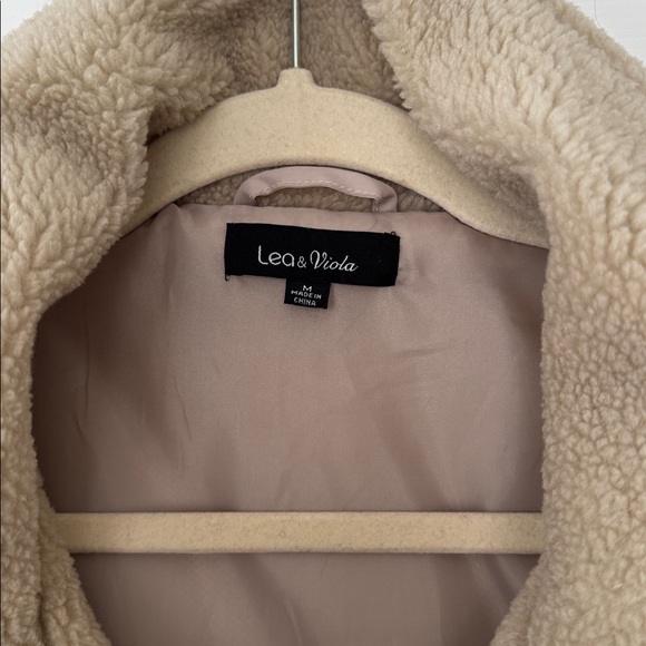 SAKS/LEA & VIOLA Oversized Beige Teddy Bomber Jacket - Size Medium - Picture 5 of 8